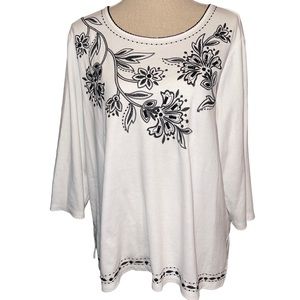 Alfred Dunner Women 3/4 Sleeve Cotton/ Poly Blouse Size 1X Black White